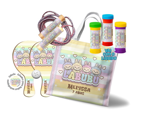 Sacola com Raquetes, Pula Corda e Bolha de Sabão - Labubu