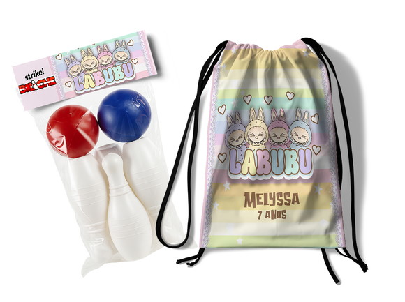 Mini Boliche Infantil com Mochilinha Saco - Labubu