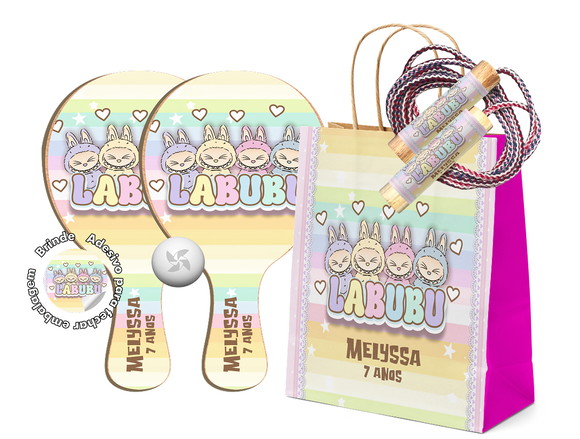 Sacola Kraft Raquetes Ping Pong e Pula Corda - Labubu