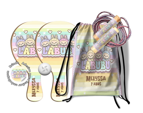 Kit Mochilinha Raquetes e Pula Corda - Labubu