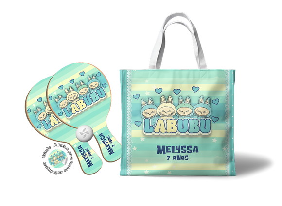 Kit Sacola Tecido e Raquete Ping Pong - Labubu