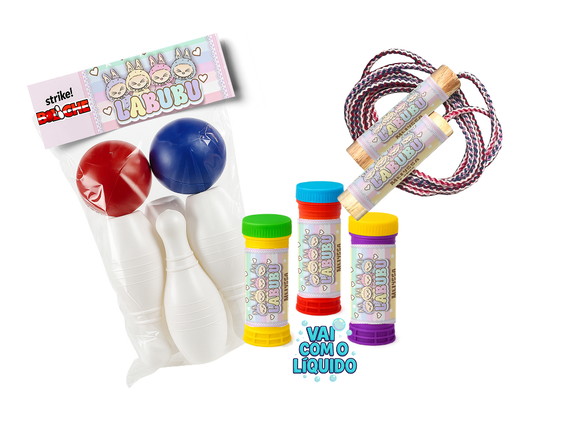 Kit Mini Boliche Pula Corda e Bolha de Sabão - Labubu