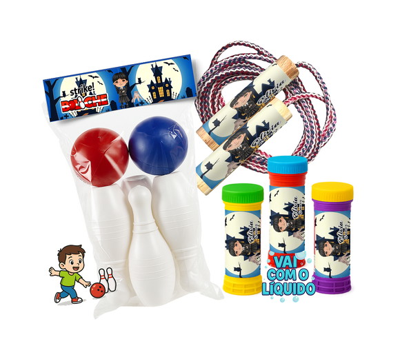 Kit Mini Boliche Pula Corda e Bolha de Sabão - Wandinha