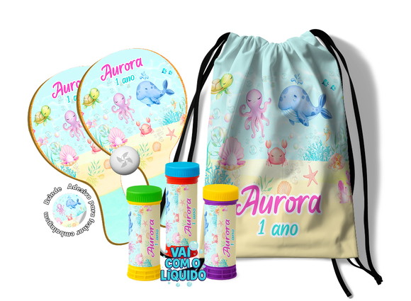 Kit Mochilinha, Raquetes e Bolha de Sabão - Fundo do Mar