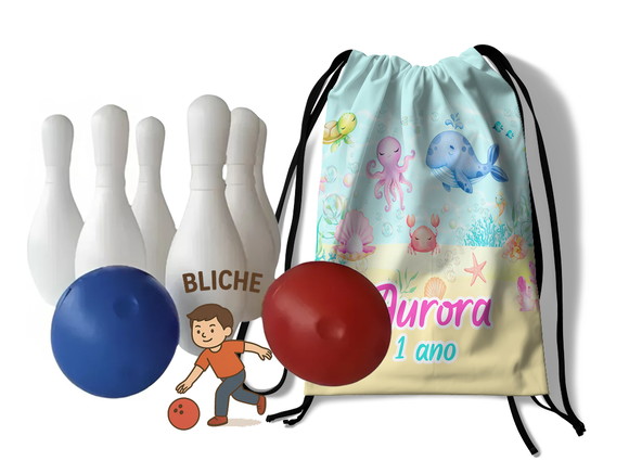 Mini Boliche Infantil com Mochila - Fundo do Mar