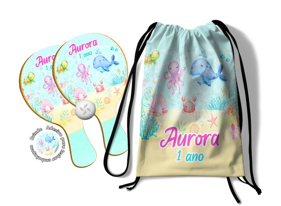 Kit Mochilinha e Raquetes Ping Pong - Fundo do Mar