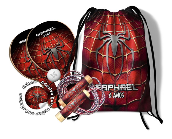 Kit Mochilinha Raquetes e Pula Corda - Homem Aranha