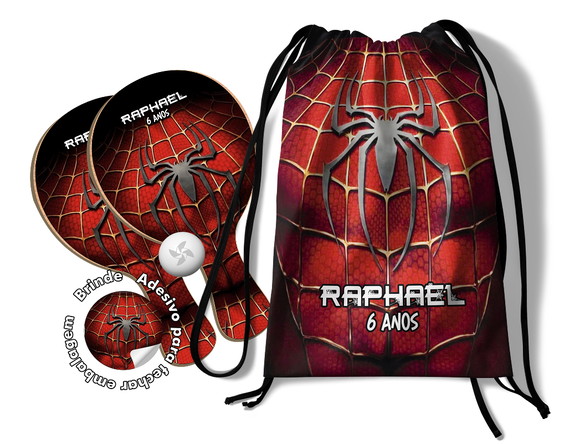Kit Mochilinha e Raquetes Ping Pong - Homem Aranha
