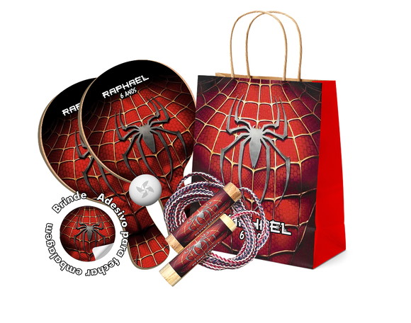 Sacola Kraft Raquetes Ping Pong e Pula Corda - Homem Aranha