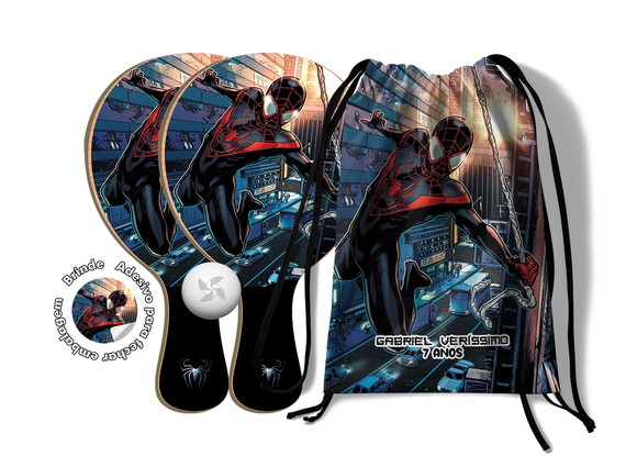 Kit Mochilinha e Raquetes Ping Pong - Miles Morales