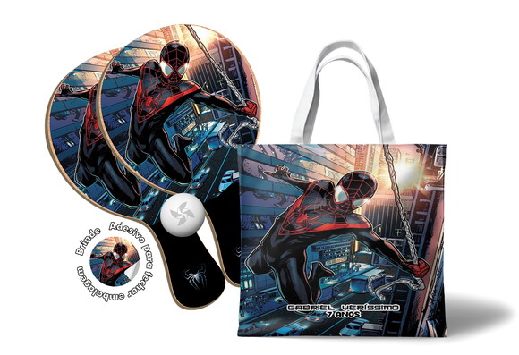 Kit Sacola Tecido e Raquete Ping Pong - Miles Morales