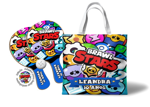 Kit Sacola Tecido e Raquete Ping Pong - Brawl Stars