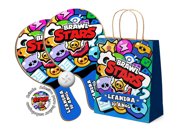 Kit Sacola de Papel e Raquete Ping Pong - Brawl Stars