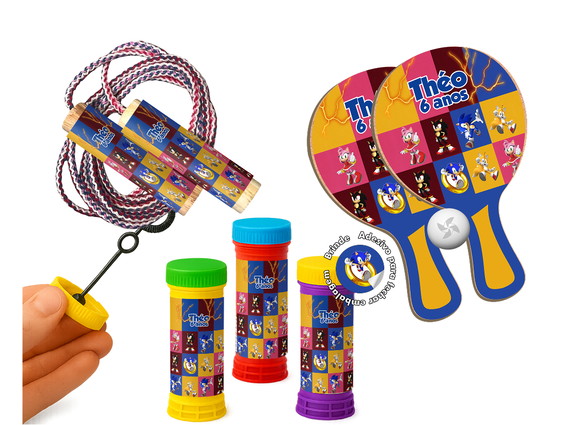 Kit Raquetes, Pula Corda e Bolha de Sabão - Sonic
