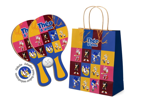 Kit Sacola de Papel e Raquete Ping Pong - Sonic