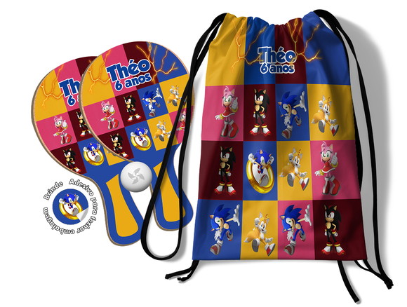 Kit Mochilinha e Raquetes Ping Pong - Sonic