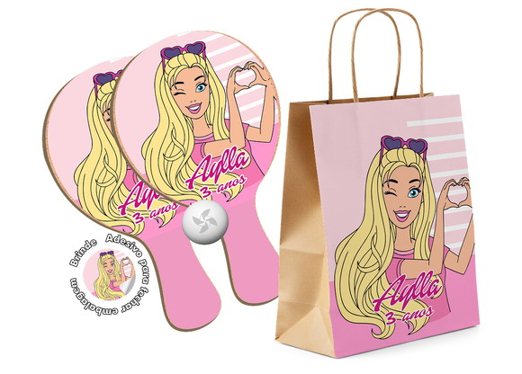 Kit Sacola de Papel e Raquete Ping Pong - Barbie