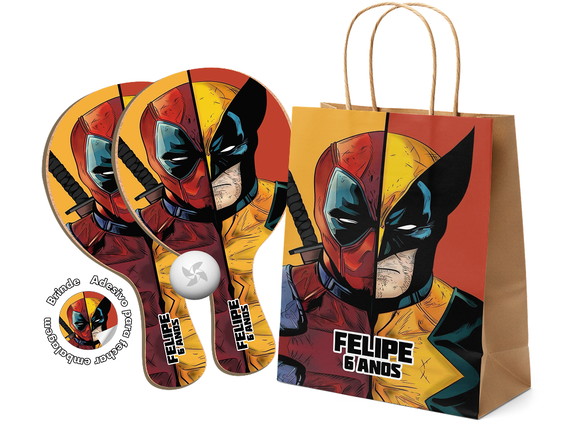 Kit Sacola de Papel e Raquete Ping Pong - Deadpool & Wolveri