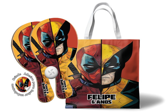 Kit Sacola Tecido e Raquete Ping Pong - Deadpool & Wolverine