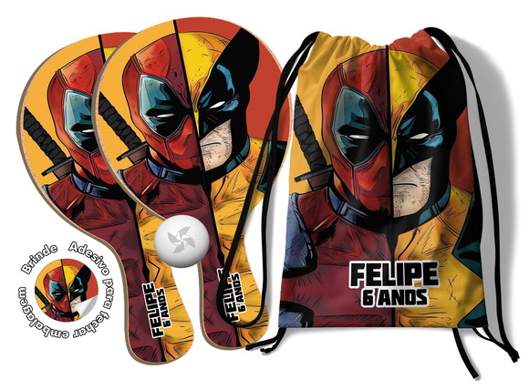 Kit Mochilinha e Raquetes Ping Pong - Deadpool & Wolverine