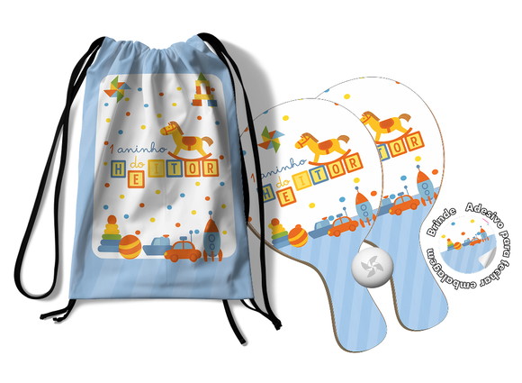 Kit Mochilinha e Raquetes Ping Pong - Tema Brinquedos