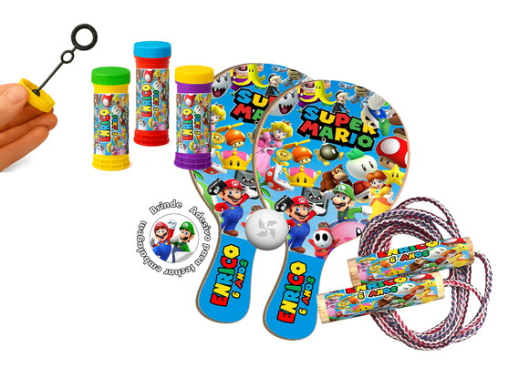 Kit Raquetes, Pula Corda e Bolha de Sabão - Mario e Luigi