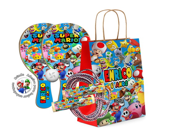 Sacola Kraft Raquetes Ping Pong e Pula Corda - Super Mario