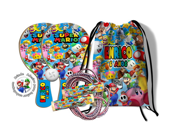 Kit Mochilinha Raquetes e Pula Corda - Mario e Luigi