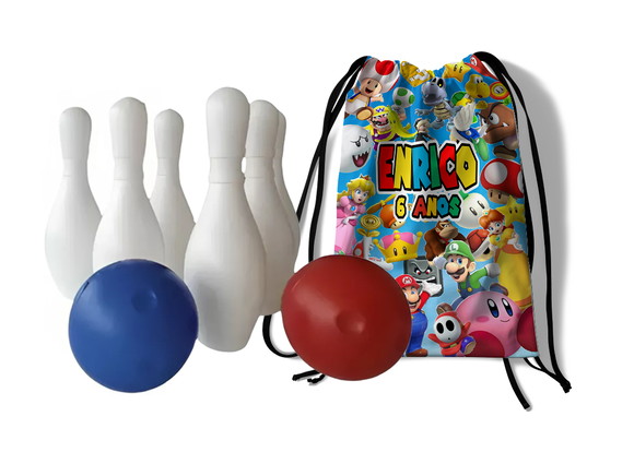 Mini Boliche Infantil com Mochila - Super Mario e Luigi