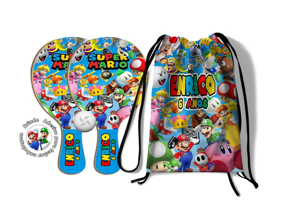 Kit Mochilinha e Raquetes Ping Pong - Super Mario e Luigi