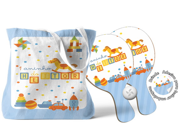 Kit Sacola Oxford e Raquete Ping Pong - Tema Brinquedos