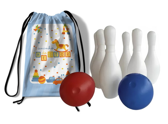 Mini Boliche Infantil com Mochila Tema Brinquedos