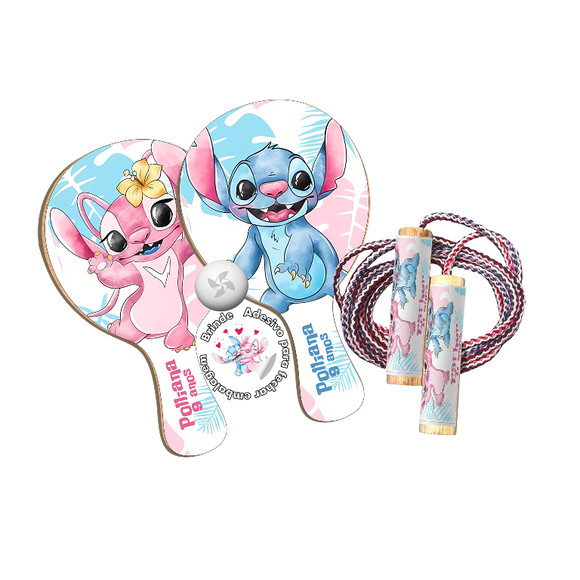 Kit Raquetes Ping Pong e Pula Corda - Stitch & Angel
