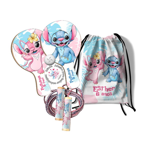 Kit Mochilinha Raquetes e Pula Corda - Stitch & Angel