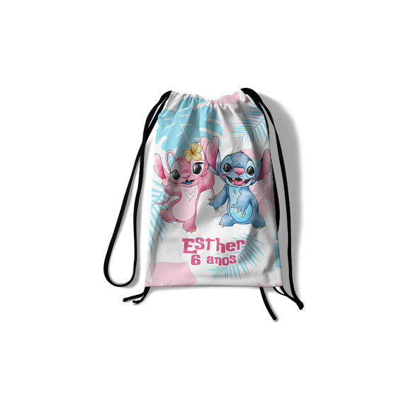 Mochilinha Saco - Stitch & Angel