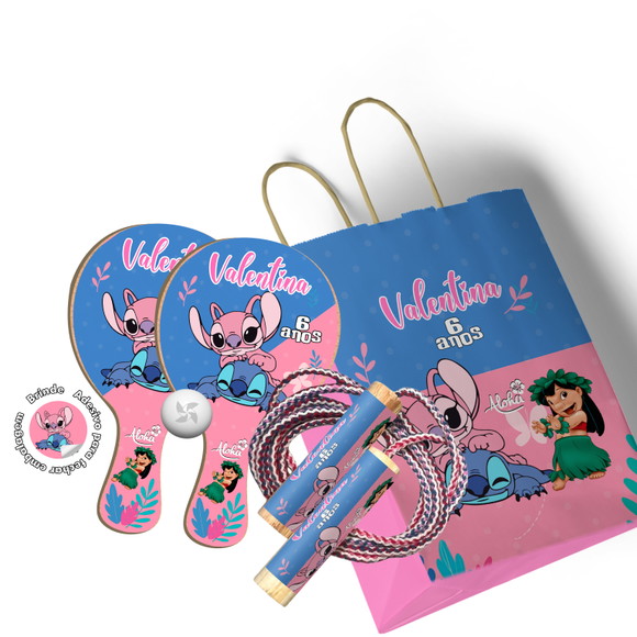Sacola Kraft Raquetes Ping Pong e Pula Corda Lilo Stitch