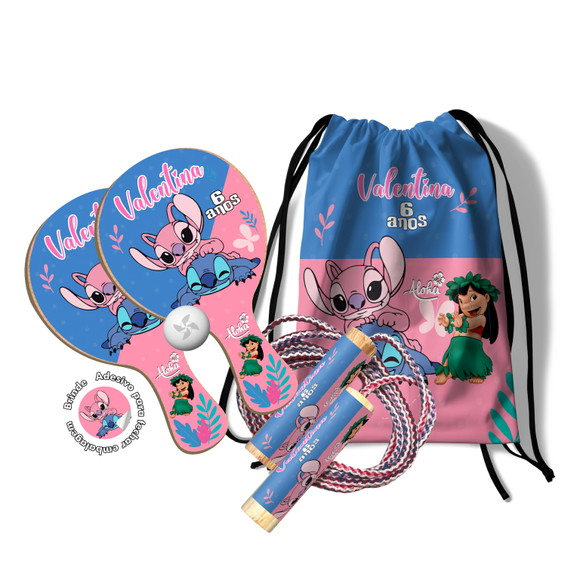 Kit Mochilinha Raquetes e Pula Corda Lilo Stitch Angel