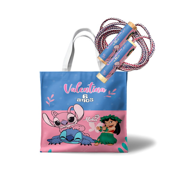 Kit Sacola Tecido com Alça e Pula Corda - Lilo Stitch Angel