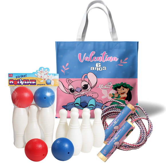 Pula Corda Mini Boliche Infantil com Sacola Lilo Stitch