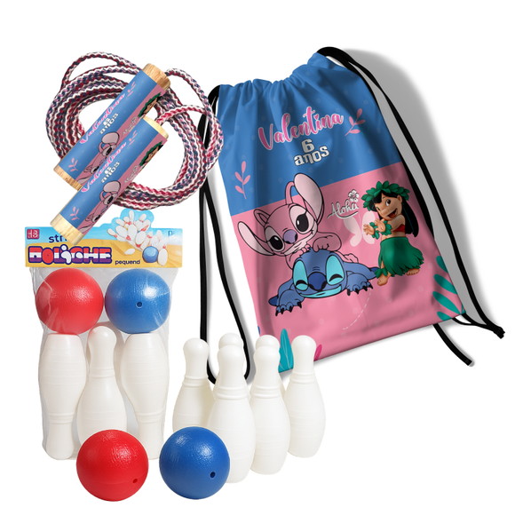 Pula Corda Mini Boliche Infantil com Mochila Lilo Stitch