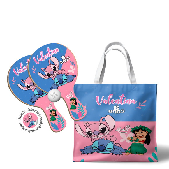 Kit Sacola Tecido e Raquete Ping Pong - Lilo Stitch Angel