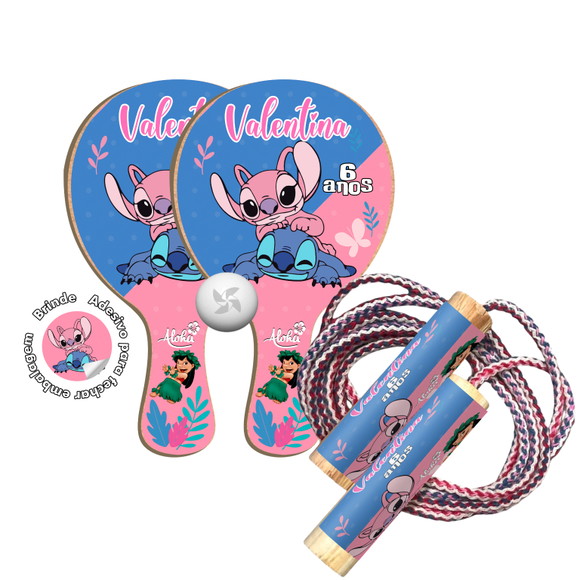 Kit Raquetes Ping Pong e Pula Corda - Lilo Stitch Angel
