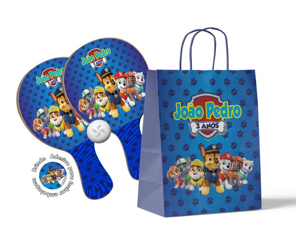 Kit Sacola de Papel e Raquete Ping Pong - Patrulha Canina