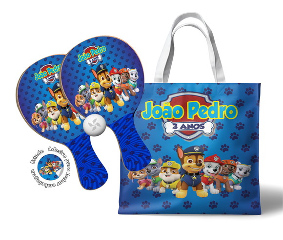 Kit Sacola Tecido e Raquete Ping Pong - Patrulha Canina