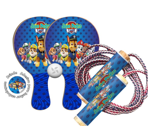 Kit Raquetes Ping Pong e Pula Corda - Patrulha Canina