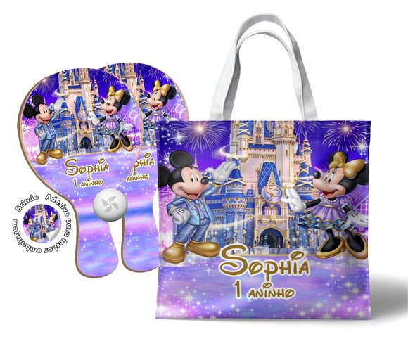 Kit Sacola Tecido e Raquete Ping Pong - Disney 50 Anos