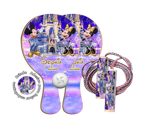 Kit Raquetes Ping Pong e Pula Corda - Disney 50 Anos