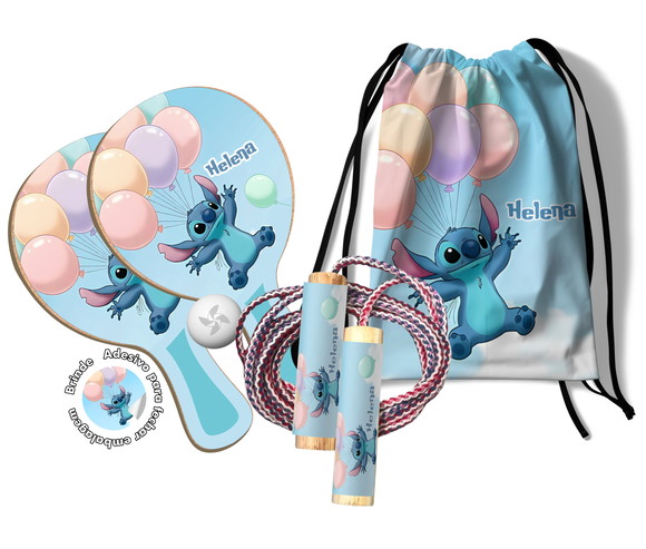 Kit Mochilinha Raquetes e Pula Corda - Stitch Balões