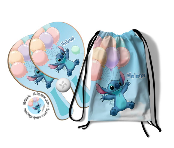 Kit Mochilinha e Raquetes Ping Pong - Stitch Balões