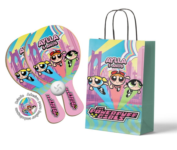 Kit Sacola de Papel e Raquete - Meninas Super Poderosas